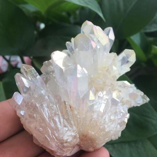 Rare beautiful white flame aura quartz crystal cluster specimen 200g