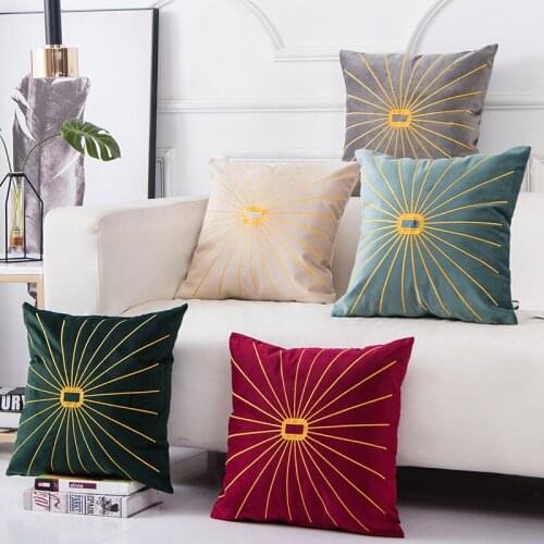 Solid Velvet Cushion Cover Embroidery Durable Home Decorative Pillow Cover For Home Sofa Bed 45x45CM