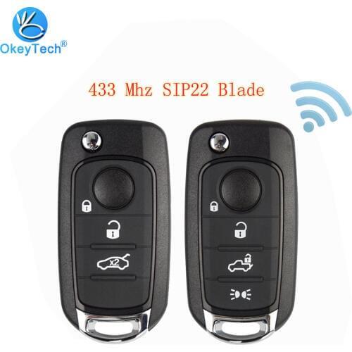 OkeyTech for Fiat 500 Egea Tipo 500X Toro Remote Control Auto Car Key 3/4 Button Flip Folding 433mhz Uncut SIP22 Blade for Fiat