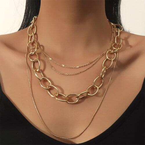 ORNAPEADIA 2021 New Retro Exaggerated Thick Necklace Womens Fashion Multi-layered Ring Chain Clavicle Chain Alloy Jewelry