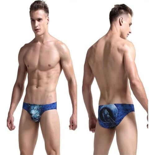 Ventilate Wolf Underwear Men Convex Pouch Briefs Low Waist Owl Leopard Digital Printing Polyester Sexy Mens Panties Gay
