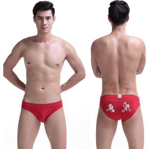 Sexy Underwear Men Briefs Shorts Man Cotton Red Christmas Printed Mid-waist U Convex Pouch Breathable Underpants calzoncillo