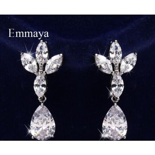 Emmaya Delicate Flower Design Earring Waterdrop-shape Zirconia For Women Light Luxury Jewelry Four Color Party Decoration