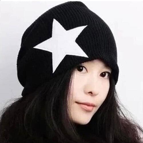 New Winter Warm Beanies Hats Five-Pointed Star Embroidery Acrylic Skullies Hip Hop Soft Knitted Hat For Men Women Outdoor Caps