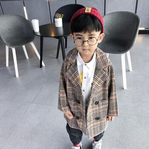 Boys Woolen Coat Baby Outwear Korean Style 2020 Winter Childrens Woolen Plaid Jacket Big Childrens Coats Kids Wool Outwear