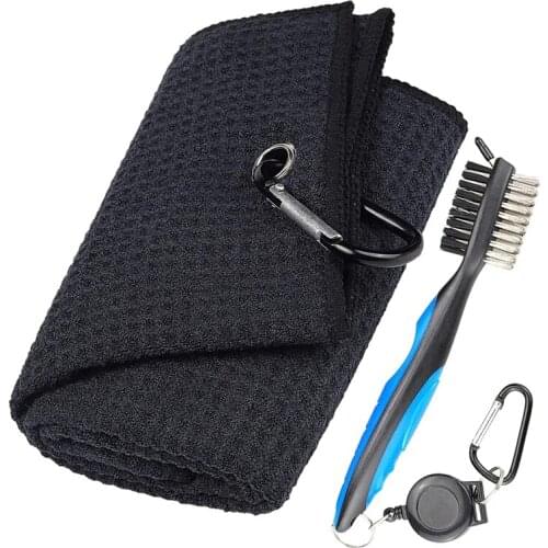 Golf Gear Cleaning Kit Microfiber Towelwith Carabiner Club Brush Club Groove Cleaner Golf Accessories