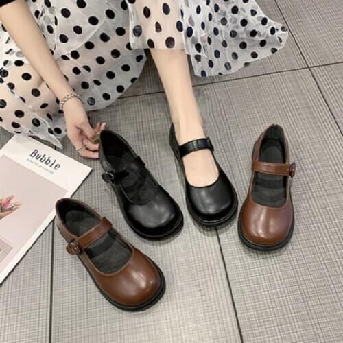 Fashion Small Shoes Womens British Wind Round Head Shallow Mouth Flat Shoes Black Lolita Doll Shoes