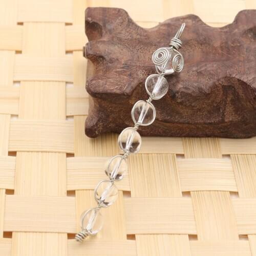 YJXP Silver Plated Wire Wrap Natural Rock Crystal Round Beads Straight Line Pendant Ethnic Jewelry