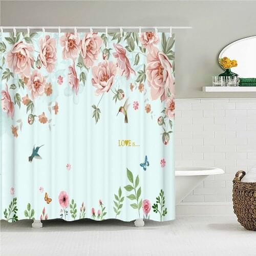 3D Flower Butterfly Birds Print Nordic Style Shower Curtain Set With Hooks Natural Landscape Home Decoration Bathroom Curtains