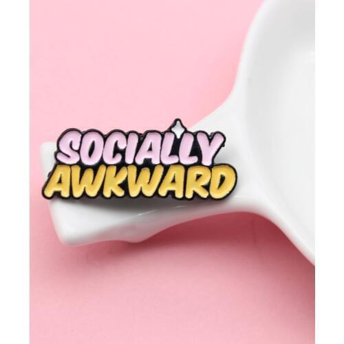 Embarrassing Social Club Enamel Brooch Pink yellow Word Lapel Pin banner Label badge Jewelry gifts for friends