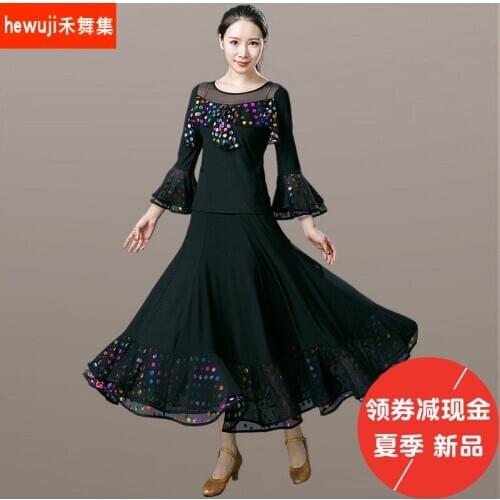 Lady Modern Dance Skirt Female Ballroom Dancing Skirt Shirt Girls Waltz Tango Dancing Long Skirt Costumes 3pcs B-6899