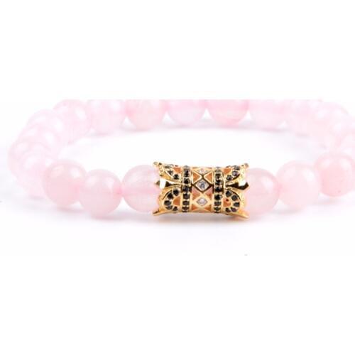 Women Bracelets CZ Crown Bangles Jewelry Natural Stone Rose Quartzs Gold And Silver Color Micro Pave Charm Men Bracelet Gifts