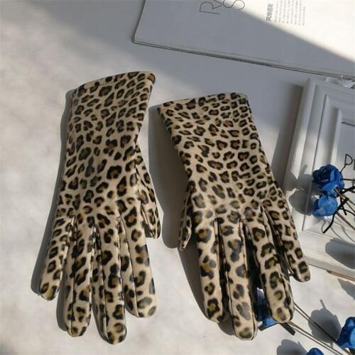 2020 New Real Leather Womens Gloves Autumn Winter Leopard Plus Velvet Warm Driving Leather Gloves Fashion Trend DZZP10