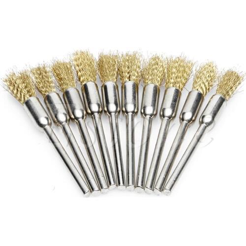 1 Set 10pc Mini Wire Brush Brushes 3mm x 5mm Brass Cup Wheel for Grinder or Drill