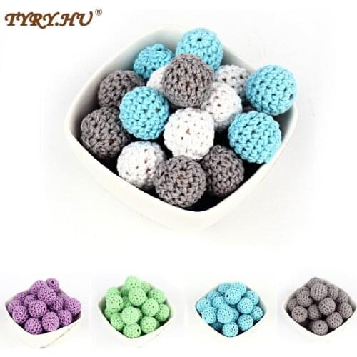 TYRY.HU 10Pcs Crochet Wooden Beads 16mm Natural Wooden Colorful Round Beads For Pacifier Chain Teething Beads Baby Teether Toys