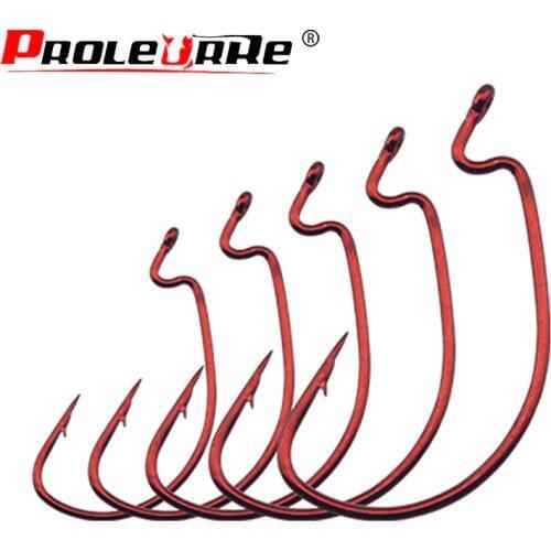 20Pcs Fishing Hooks Red Bloody Crank Offset Worm Hook Lure Soft Bait Texas Rig Fishhook Size 2#-5/0# High Carbon Steel PR-488