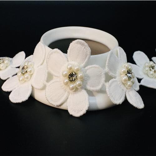 20Yards Rhinestone Flower Embroidered Lace Trim Fabric Applique Handmade DIY Patchwork Wedding Pearls Patch Lace Sewing Craft