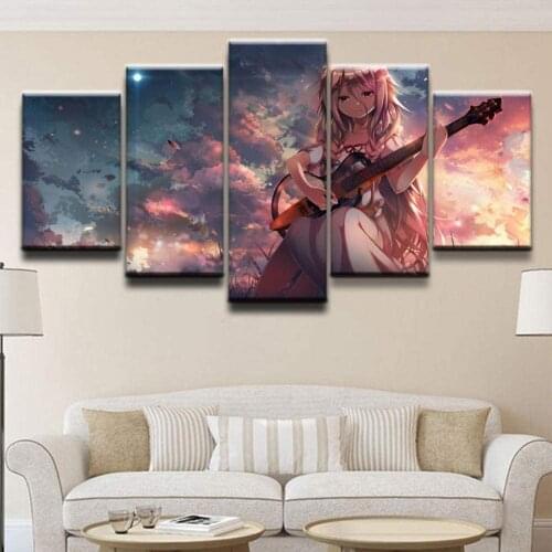 5 Piece Wall Art Canvas Anime Manga Pictures Guitar Girl Posters And Prints Home Decoration For Living Room The Wall Paintings