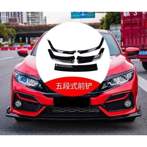5PCS ABS PAINT CARBON FIBER FRONT BUMPER SPOILER LIP SPLITTERS WIND KNFE COVER For Honda Civic Hatchback 2017 2018 2019 2020
