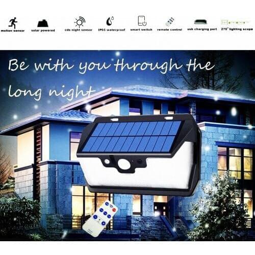 55 leds Solar light remote control radar 3 side lighting usb port waterproof Outdoor Garden Yard Emergency Security camps door s