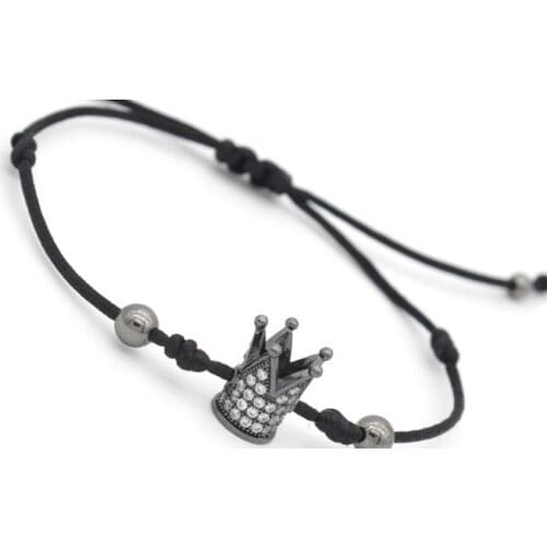 8mm nk5 gold silver Crown micro pave cz zircon cubic zirconia Bracelet Reiki Chakra Macrame Charm Braided Copper Rope Bangles