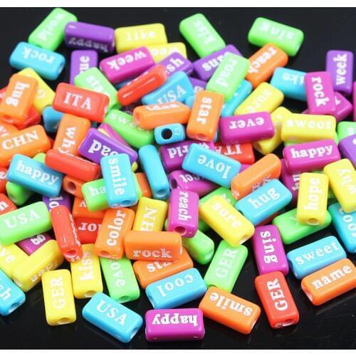 8x14mm 50Pcs DIY Mix-color Acrylic Flattened English Word Beads White Letter Beads Random Spacer Beads For Jewelry Making