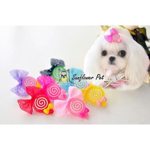 Pet accessories flower gauze bow Okshamalzi lollipop head dogs hairpin 30pcs