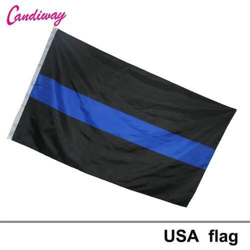 USA Police Thin Blue Line Stripes Law Enforcement Flag Banner Brass Grommets 90 x 150 CM
