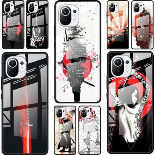Apanese Samurai for Xiaomi Mi 11 Ultra Lite 10T Note 10 9T Pro CC9 CC9E 5G Luxury Tempered Glass Phone Case Cover