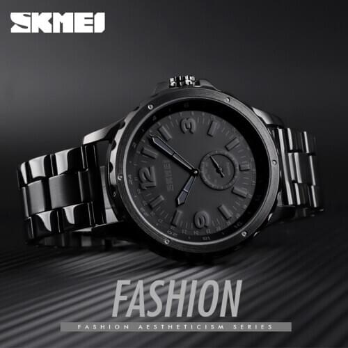 SKMEI Fashion Clock Men Watches Top Brand Luxury Quartz Watch Men Waterproof IP Black Stainless Steel Plating Relogio Masculino