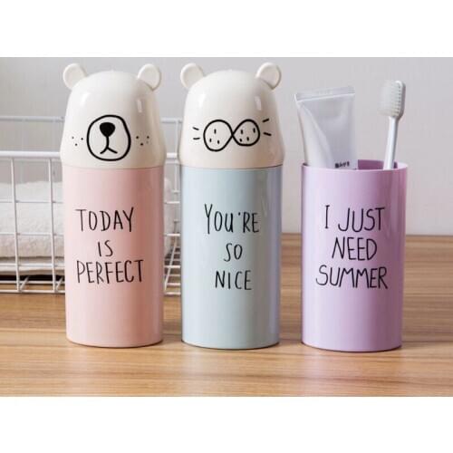 Cartoon Bear Toothbrush Holder Organizer Cup Portable Toothpaste Toothbrush Cover for Travel Bathroom Accessories