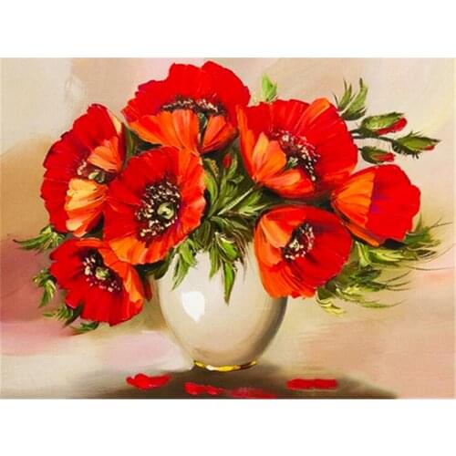 Poppy Flower Printed Canvas 11CT Cross Stitch Set DIY Embroidery DMC Threads Knitting Painting Needlework Handiwork Decor