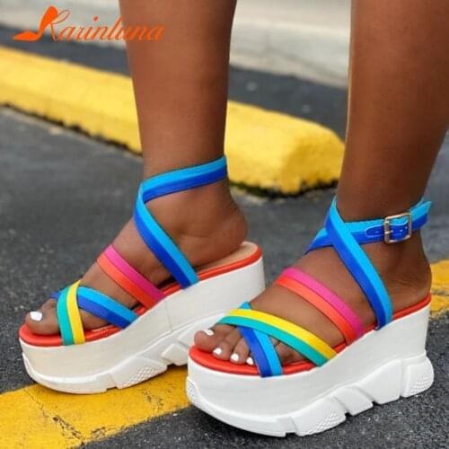 KARINLUNA Brand Design Wedges High Heels womens Sandals Fashion Mulitcolor Platform Summer Sandals Women Party Sexy Shoes Woman