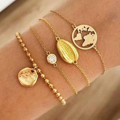 4PCS Women Girls Chain Bracelet Set Adjustable Bead Ball Multilayer Bracelet Shell Bracelet Summer Beach Bracelet Jewellery