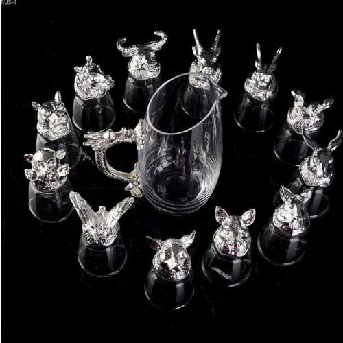Creative crystal glass gift box with zodiac wine glass divider strong set shot glasses for Chinese white wine new year gifts