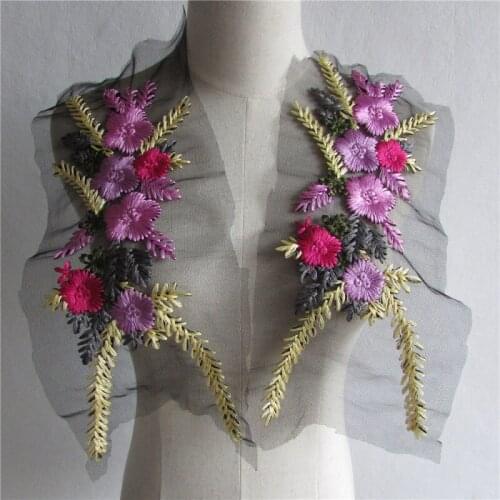 1Pair Colorful Embroidery Lace Trim For DIY Sewing Craft Collar Applique Handmade Clothing Lace Accessories Supplies