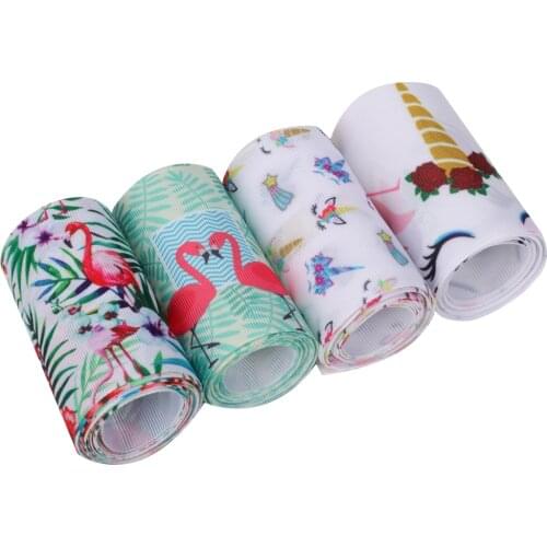 Grosgrain Stain Ribbons Cartoon Flamingo Unicorn Printed Ribbons DIY Crafts Supplies Handmade Hair Bows Gift Wrapping 75 MM 2 Y