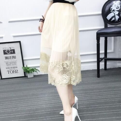Summer Woman Lace Tulle Skirt High Waist Mid-calf Sweet Solid Fairy Skirt Casual Female A-line Skirts