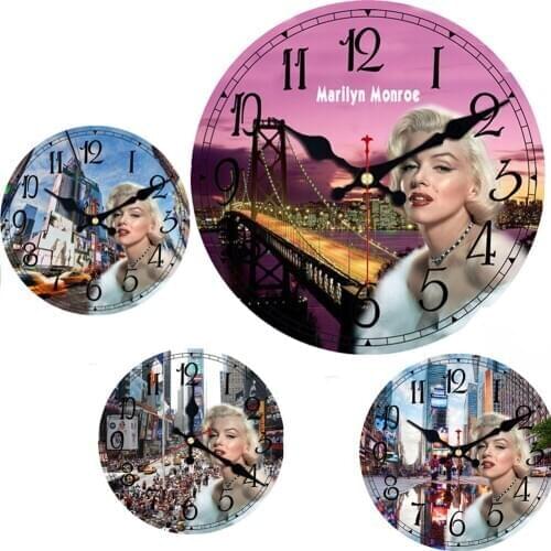 Marilyn custom Creative Antique Wall Clock Vintage Pattern Wooden Battery Operated Wall Clock Chic Home Office Cafe Decor