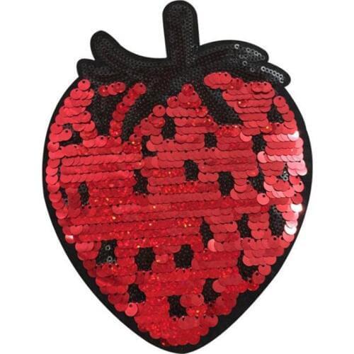 Fashion Tops Shirt Girl Diy Clothes 19cm Red strawberry Sequins deal with it Patches for clothing T shirt Women Free Shipping