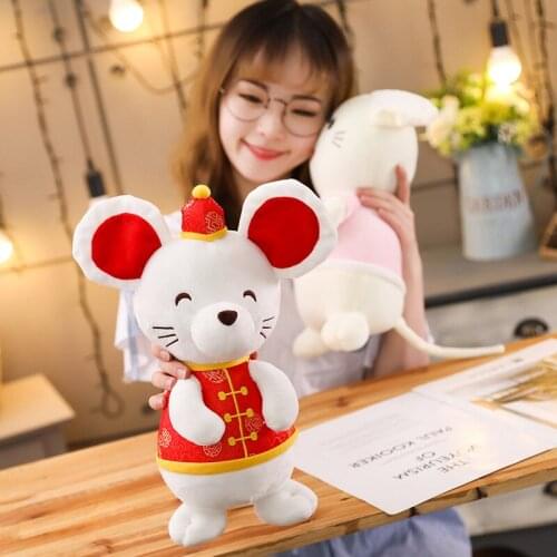 Lucky mouse new cute 20/35cm plush happy mouse soft Exquisite Pillow Soothing doll good quality red and white kids birthday gift