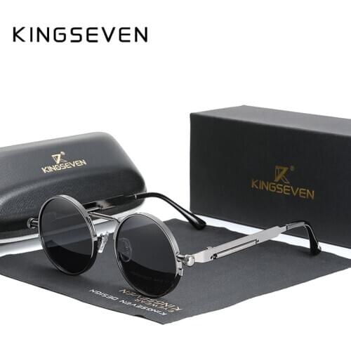 KINGSEVEN High Quality Gothic Steampunk Sunglasses Polarized Men Women Brand Designer Vintage Round Metal Frame Sun Glasses