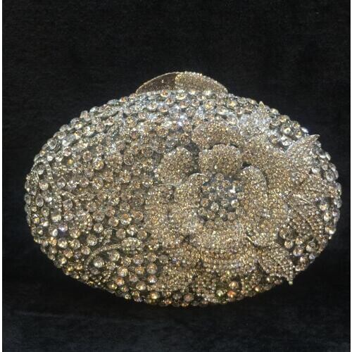 Hollow Out Sliver And Gold Women Crystal Handbag Flower Diamond Evening Bags Metal Minaudiere clutch mini Iphone Wedding Purse