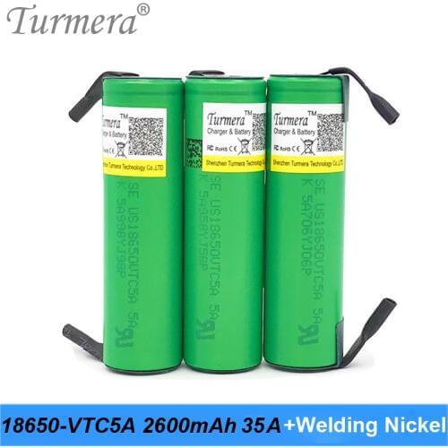 Turmera 18650 VTC5A 2600mAh Reachargeable Lithium Battery 35A for Screwdriver Battery and Vacuum Cleaner Use + Welding Nickel J8