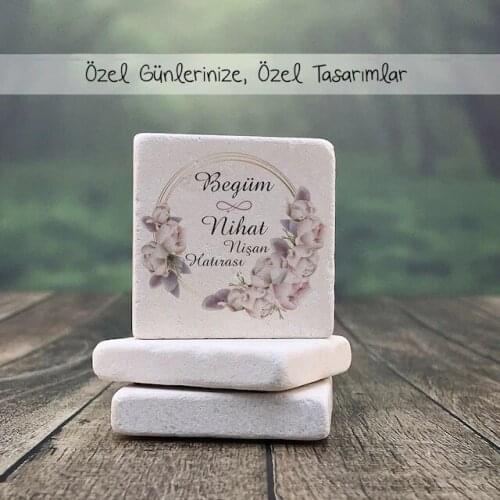 Personalized Natural Stone Magnet - 30 Pcs-Floral Design 362073316
