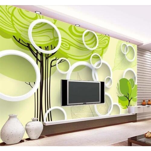 Custom 3D Photo Wallpaper Modern Fashion White Circle Green Tree Living Room TV Background Decor Mural Wallpaper For Walls 3 D