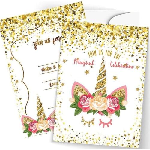 20pcs/lot Unicorn Pattern Print Holiday Card Birthday Invitation Card Christmas Message Greeting Card Party Supplies