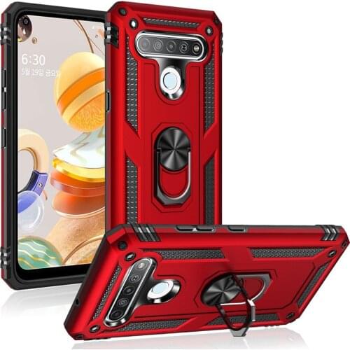 Heavy Duty Rugged Cover Ring Bracket Magnetic Holder Shockproof Kickstand case with screen Protector for LG K61 LG Q61