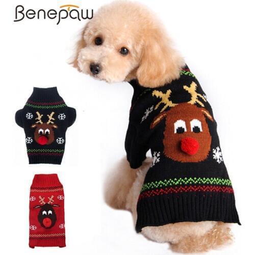 Benepaw Warm Knitted Dog Christmas Sweater Winter Cartoon Reindeer Chihuahua Pet Clothes For Small Medium Dogs Clothing