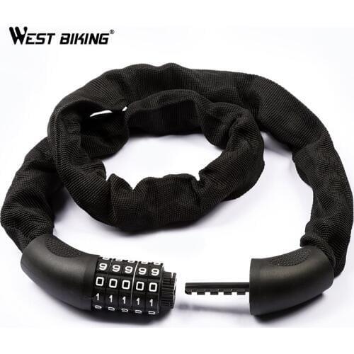 WEST BIKING Bicycle Lock 5 Digital Password 94cm Steel Solid Anti-Theft Chain Lock Security Metal Cycling MTB Road Bike Lock